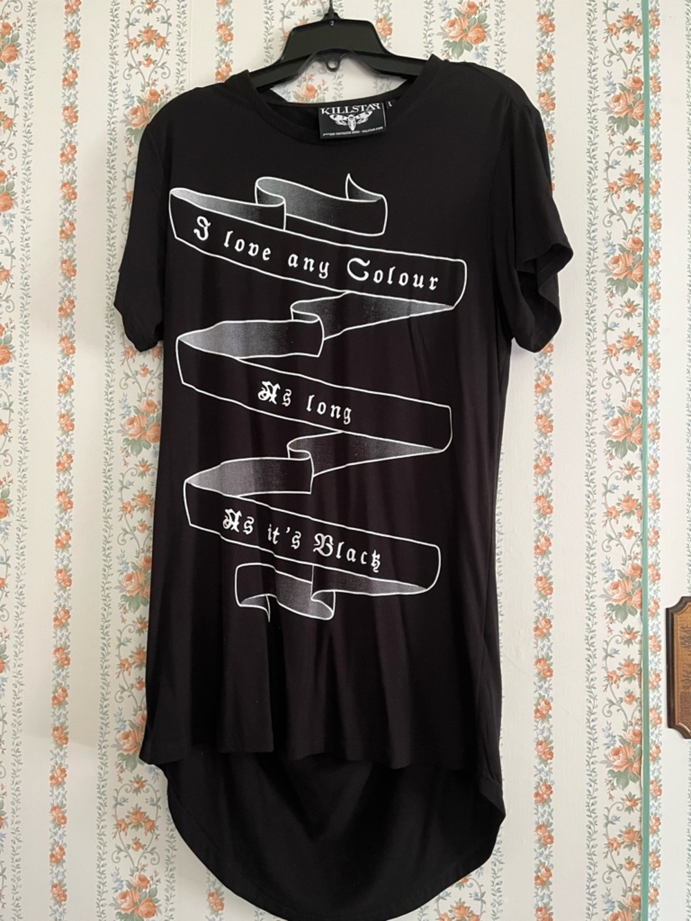 Killstar Black High-Low Tee Open Back - 'I Love Any Color As Long As It’s Black”